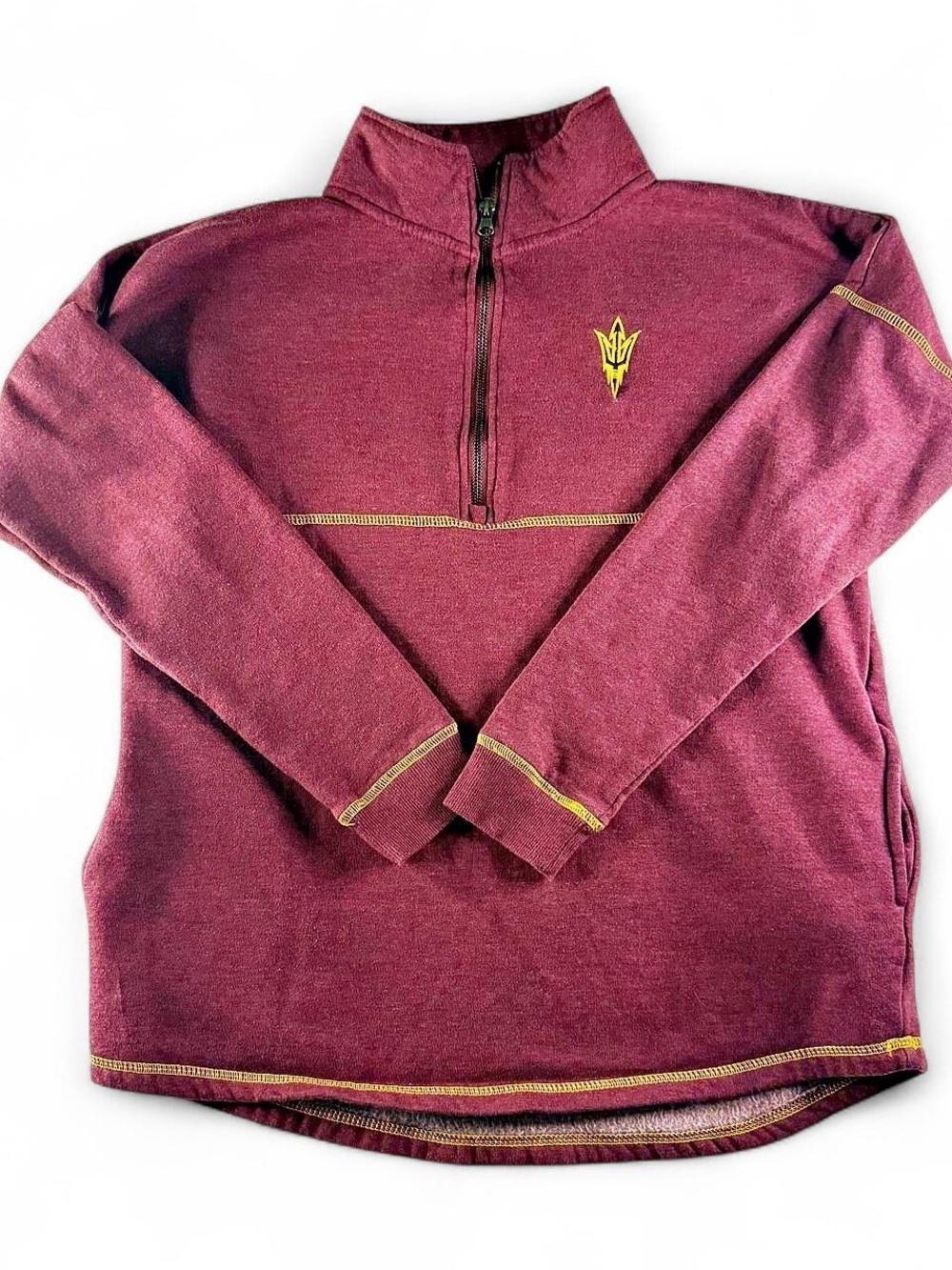 Arizona State Sun Devils 1/4 Zip Pullover Maroon Yellow Pitchfork  M Unisex ASU